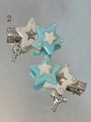 Star Hairclips with Key Charm 4 Color Options