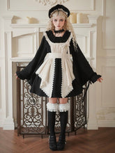 Black Ruffle Square Neckline Wa Maid Lolita Long Sleeves Dress Short Version Full Set