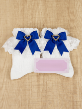 Jirai Kei Klein Blue Bow Lace Ankle/Mid-Calf Socks with Heart Rhinestone