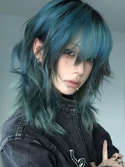 Ouji Style 55CM Blue Highlight Short Wig with Bangs