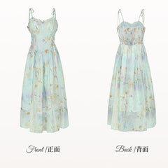 Plus Size Lace Patches Hem Oil Painting Print White Holiday Cami Dress