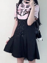 Lace-up Detail Black Jirai Kei Overalls Suspender Skirt