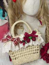 Strawberry Decorations Lace Details Cottagecore Straw Bag