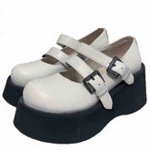 White Buckle Straps Round Toe Platform Mary Janes