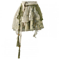 Tie Dye Lace Patchwork Design Green Mori Kei Skirt Long/Short Version