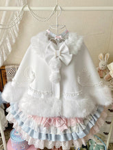 White Sweet Lolita Faux Fur Collar Winter Cape with Detachable Plush Bunny Ears