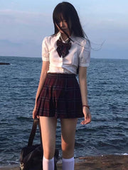 White Puff Sleeves Self-tie At Back Design JK Uniform Shirt