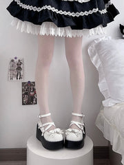 Demon Wings Punk White Platforms Cross Details