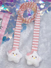 Pink/Blue Y2K Striped Pattern Plush Bowknot Decorated Star Details Scarf