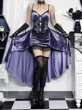 Halloween Purple Gothic Mermaid High-Low Slip Dress with Black Lace & Cross Embellishments
