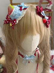Sweet Lolita Blue Cake Mini Hat With Strawberry Decoration