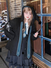 Plus Size Crosses Embroidery Black Witch Coat