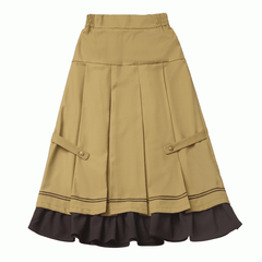 Yellow Colorblock Design Box Pleat Ankle Length Skirt