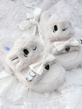 White Jirai Kei Platform Slippers: Plush Kitten Embroidery with Bow & Heart Charm