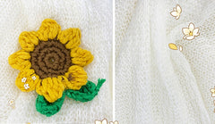White Knitted Sunflower Bowknot Detail Flounce Sleeves Cardigan