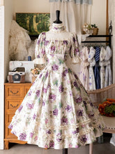 Grape Print Square Neckline Spring and Summer Midi Dress with Free Choker and Hairclip