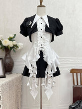 White Pointed Collar Cascading Ruffle Trim Hem Sleeveless Shirt