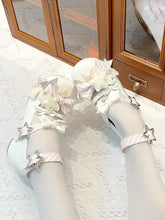 White Striped Pattern Bowknot Details Star Buckle Straps Lolita Shoes
