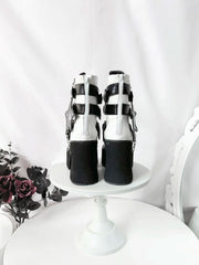 White Punk Boots with 11.5cm Platform Sole, Back Zip Closure & Stud Embellishments
