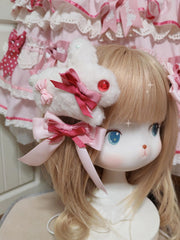 White/Pink Sweet Lolita Plush Bunny Hairclip + Bowknot Hairclip