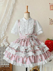 Bunny Print Pink Sweet Lolita Overall Skirt