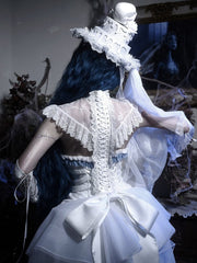 White Spine Lace-up Back Triangle Shawl with Detachable Big Bow Layered Train