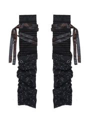 Y2K Black Punk Rock Ruched Leg Warmers with Self-tie Straps & Side Button