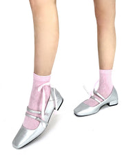 White/Black/Gray/Pink Bowknot Strap Calf Socks