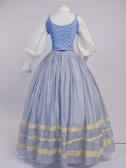 Bavarian Landhaus Historical Costume - Light Blue Boned Corset + Skirt + White Shirt + White Lace Bonnet