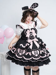 Plus Size Sweet Heart-Shaped Appliqué and Layered Skirt Black and Pink Lolita Dress