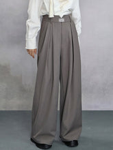 Wide Leg Design with Decorative Metal Plates & Angled Pockets Gray Pants in Chinese Style