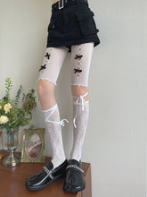 White Lace Self-tie Straps Underknee Stockings/Bowknot Cut-out Design Shorts