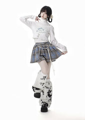 White High Neck Top with Bowknot Print Cropped Top Set