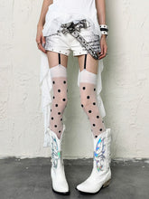 White Y2K Suspender Tights With Black Polka-dot Pattern