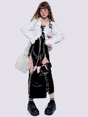 Y2K Outfit - Black Cami Dress + White Shirt