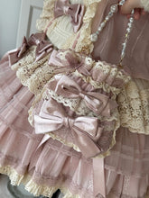 Pink & Beige Bow-embellished Lace Lolita Handbag with Bead Chain Strap
