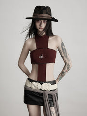 Urban Goth Dark Red Cross-Designed Cutout Shoulder Top