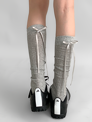White/Black/Dark Grey/Light Grey Back Bowknot Details Stockings
