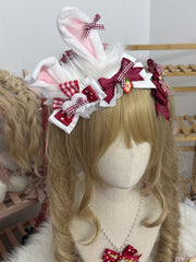 White & Red Sweet Bows Lolita Bunny Ear Mini Hat