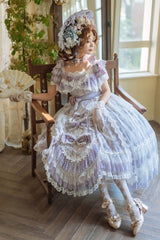 Clearance - Size S for Bust 78-92cm In Stock Key to the Fairyland Hime Lolita Dress Purple Flowy Short Lace Sleeves Lolita Dress Full Set