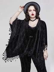 Plus Size Black Goth Shawl Handkerchief Tassel Hem