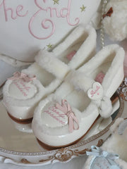 Sweet PU Snap Button Beige Flats with Letter Embroidery Heart Accents & Cozy Fleece Lining