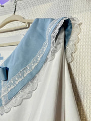 Jirai Kei Light Blue Sailor Dress with 'Angel's Dinner' Print, Winged Lace Collar & High-Low Hem