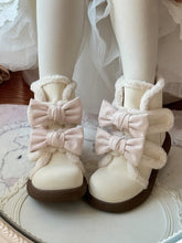 Sweet Lolita White & Pink Winter Ankle Boots - Fleece Lining and Removable Bow Details