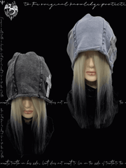 Y2K Black/Blue Rolled Hem Cross Accent Punk Rock Hat