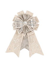 Light Brown Sequined Lace & Rhinestone Bowknot Brooch