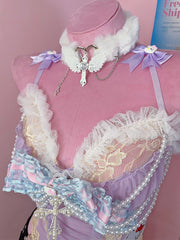 Purple Y2K Glamorous Beaded And Cross Charm Lace Trim Bowknot Cami Top