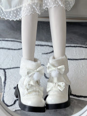 Sweet Lolita White Snow Boots - Fleece Lining & Bow Decor
