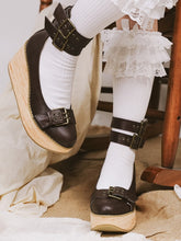 Woodgrain Sole, Buckle Design & Tiered Snap System PU Brown Platform Mary Jane Shoes in Steampunk
