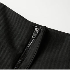 Urban Goth Black Curved Wide-Leg Pants with Tie Deco